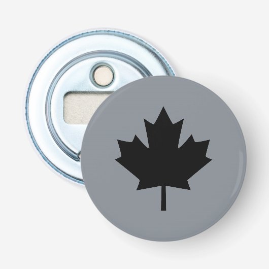 Canadees zwarte leder op grijs button flesopener (Voorkant)