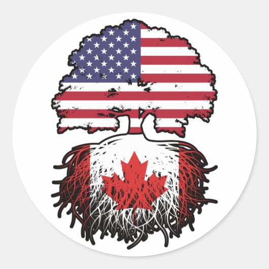 Canadese Amerikaanse Amerikaanse vlag voor boomsta Ronde Sticker (Voorkant)