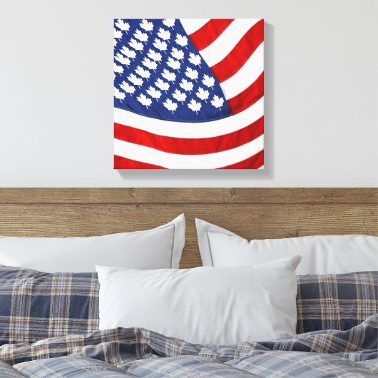 Canadese/Amerikaanse golfvlag Canvas Afdruk (Insitu (Slaapkamer))