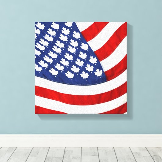Canadese/Amerikaanse golfvlag Canvas Afdruk (Insitu (Houten vloer))