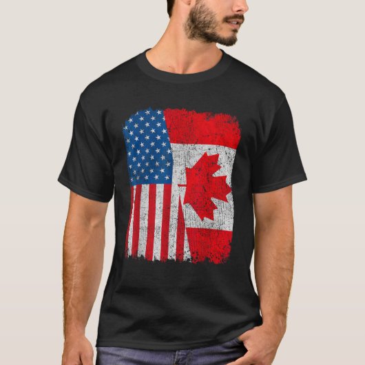 Canadese Amerikaanse vlag Half USA Canada Root Pro T-shirt (Voorkant)