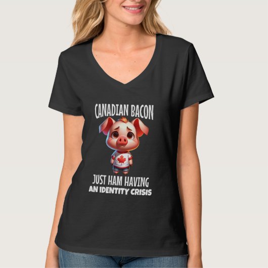 Canadese Bacon Identiteitscrisis Grappig Voedsel T-shirt (Voorkant)