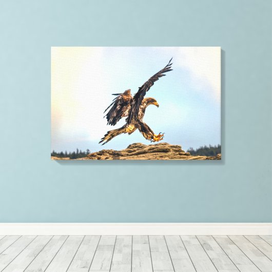 Canadese Bald Eagle Landing Canvas Afdruk (Insitu (Houten vloer))