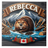 Canadese bever, besneeuwde berg tegeltje (Voorkant)