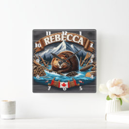 Canadese bever, besneeuwde berg vierkante klok