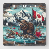 Canadese bever bij het meer met bergachtige achter vierkante klok (Voorkant)