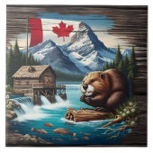 Canadese bever bij Mountain Lake tijdens de dag Tegeltje (Voorkant)