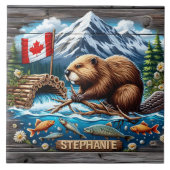 Canadese bever bouwen dam in de buurt van bergstro tegeltje (Voorkant)