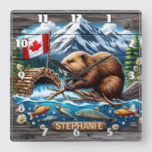 Canadese bever bouwen dam in de buurt van bergstro vierkante klok (Voorkant)