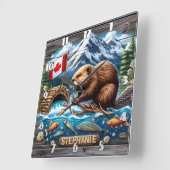 Canadese bever bouwen dam in de buurt van bergstro vierkante klok (Hoek)