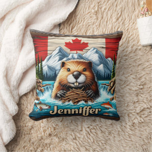 Canadese bever bouwt dam in bergstroom kussen