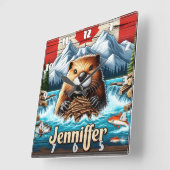 Canadese bever bouwt dam in bergstroom vierkante klok (Hoek)