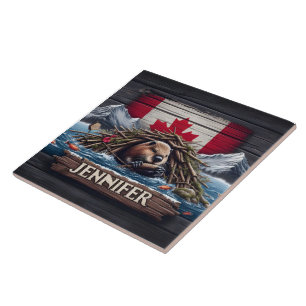 Canadese bever bouwt dam in de buurt van bergen tegeltje