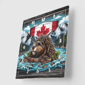 Canadese bever bouwt dam in rotsachtig landschap vierkante klok (Hoek)