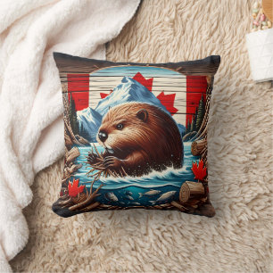 Canadese bever bouwt een dam in Autumn River Kussen