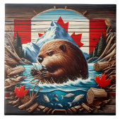 Canadese bever bouwt een dam in Autumn River Tegeltje (Voorkant)