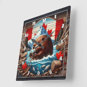 Canadese bever bouwt een dam in Autumn River Vierkante Klok (Hoek)