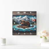 Canadese bever bouwt een lodge vierkante klok (Huis)