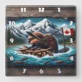 Canadese bever bouwt een lodge vierkante klok (Voorkant)