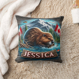 Canadese bever bouwt lodge in het water kussen