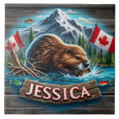 Canadese bever bouwt lodge in het water tegeltje (Voorkant)