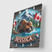 Canadese bever bouwt lodge in het water vierkante klok (Hoek)