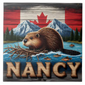 Canadese bever bouwt nest nabij Mountain Lake Tegeltje (Voorkant)