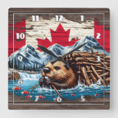 Canadese bever bouwt zijn lodge aan het water vierkante klok (Voorkant)