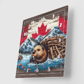 Canadese bever bouwt zijn lodge aan het water vierkante klok (Hoek)