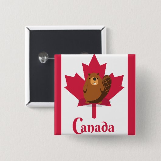Canadese bever cartoon reisposter vierkante button 5,1 cm (Voorkant /achterkant)