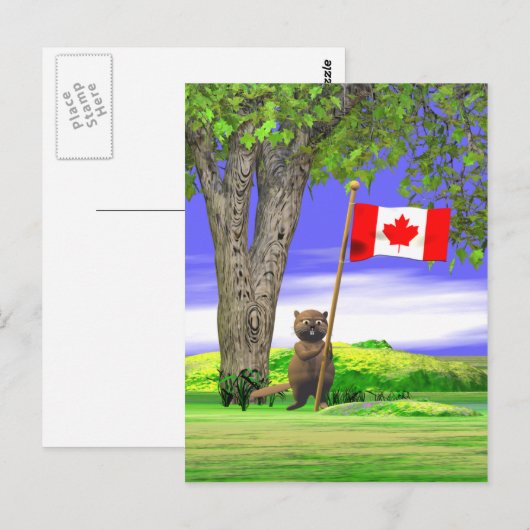 Canadese bever en vlag briefkaart (Voorkant / Achterkant)