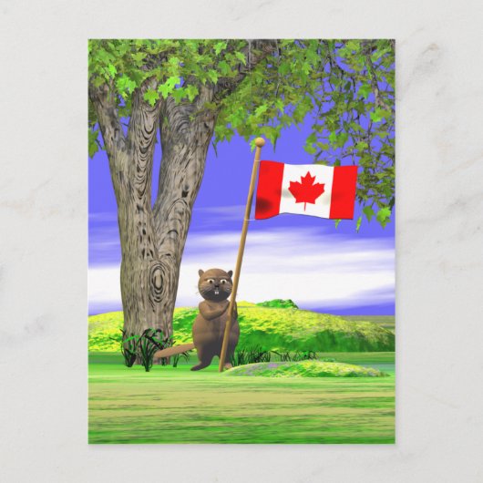 Canadese bever en vlag briefkaart (Voorkant)