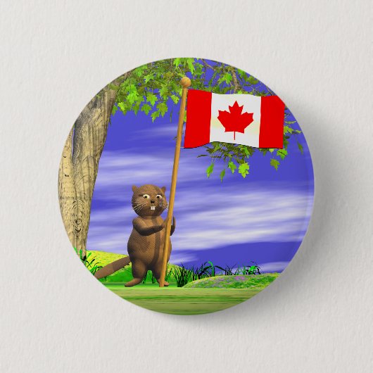 Canadese bever en vlag ronde button 5,7 cm (Voorkant)