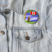 Canadese bever en vlag ronde button 5,7 cm (In situ)