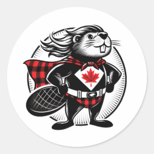 Canadese Bever Houthakker Buffalo Plaid Ronde Sticker