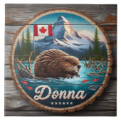 Canadese bever in bosvijver met bergen tegeltje (Voorkant)
