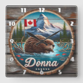 Canadese bever in bosvijver met bergen vierkante klok (Voorkant)