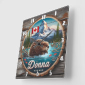 Canadese bever in bosvijver met bergen vierkante klok (Hoek)