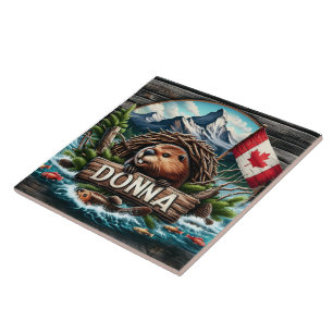 Canadese bever in de buurt van Lake with Rocky Mou Tegeltje