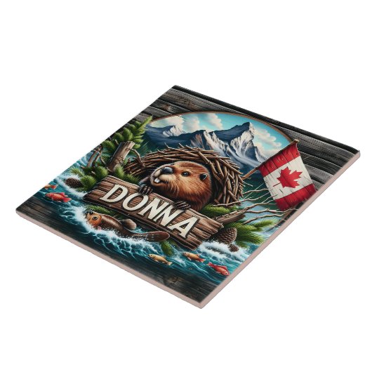 Canadese bever in de buurt van Lake with Rocky Mou Tegeltje (Zijkant)