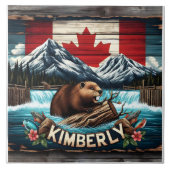 Canadese bever in de buurt van waterval in Kimberl Tegeltje (Voorkant)