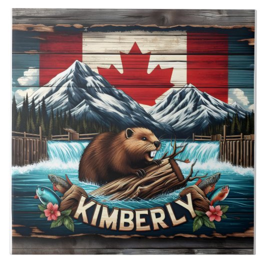 Canadese bever in de buurt van waterval in Kimberl Tegeltje (Voorkant)