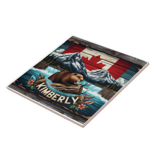 Canadese bever in de buurt van waterval in Kimberl Tegeltje