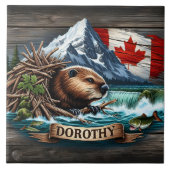 Canadese bever in de buurt van waterval in Kimberl Tegeltje (Voorkant)