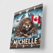 Canadese bever met blauwe oceaan scène vierkante klok (Hoek)