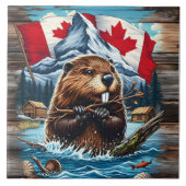 Canadese bever met blauwe oceaan tegeltje (Voorkant)