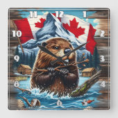 Canadese bever met blauwe oceaan vierkante klok (Voorkant)