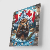 Canadese bever met blauwe oceaan vierkante klok (Hoek)