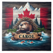 Canadese bever met Canadese vlag achtergrond Tegeltje (Voorkant)