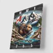 Canadese bever met vlag bij Mountain River Vierkante Klok (Hoek)